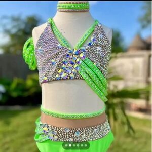 Vibrant Green and Rhinestone Dance Costume